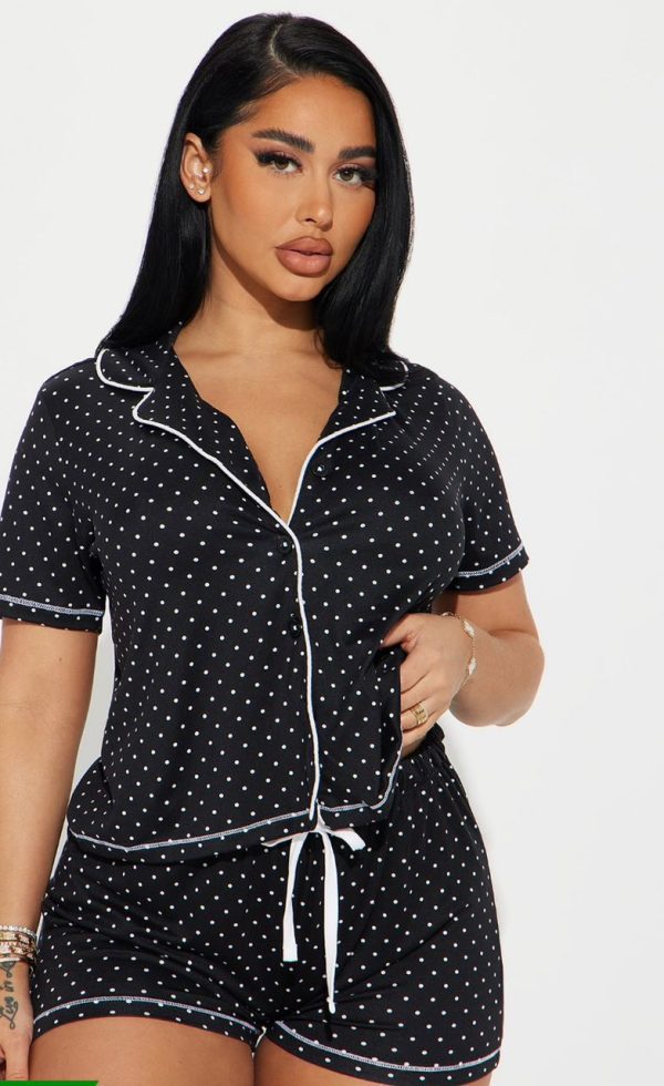 Girl Night PJ Short Set - Black/White